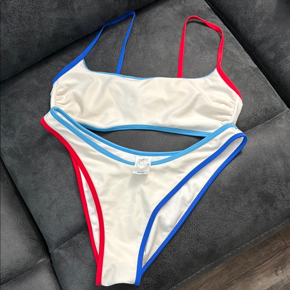 Colorful Bikini Set with Red and Blue Trim